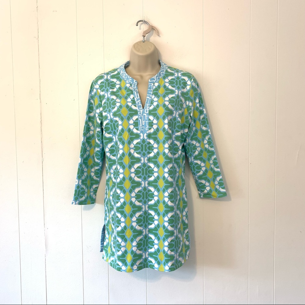 J. McLaughlin Abstract Design 3/4 sleeve tunic dress top size S
